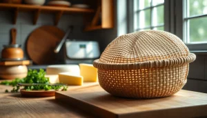 Kaasdoek used for straining cheese amidst fresh herbs and artisanal ingredients.