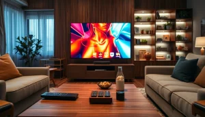 Watch shows on an iron tv with a cozy living room ambiance featuring tasteful decor.