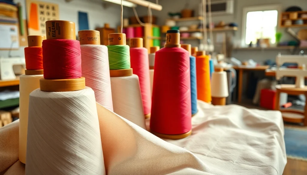 Katoen stoffen in een kleurrijke werkplaats met verschillende texturen.