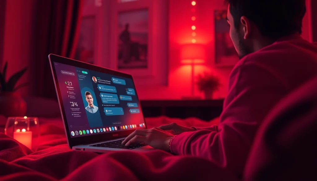 Engaging user in intimate conversation with sex chat ai in a cozy digital environment.