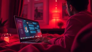 Engaging user in intimate conversation with sex chat ai in a cozy digital environment.