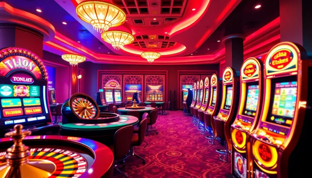 IDNslot's vibrant online gaming interface showcasing exciting slot machines and luxury casino elements.