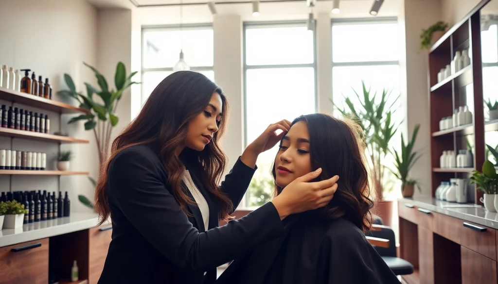 Stylish salon offering perm san diego services with a professional stylist and relaxed client.