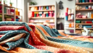 Bekijk diverse jersey stoffen in een sfeervolle stoffenwinkel met kleurrijke stoffen.