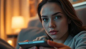 Engaging scene featuring a sex AI conversation on a modern device, showcasing digital intimacy.