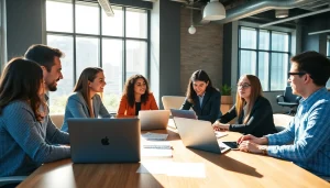 Engaging social media marketing strategy session showcasing collaboration and innovation.