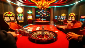 Experience thrilling poker gameplay at j88 com casino, showcasing vibrant tables and chips.