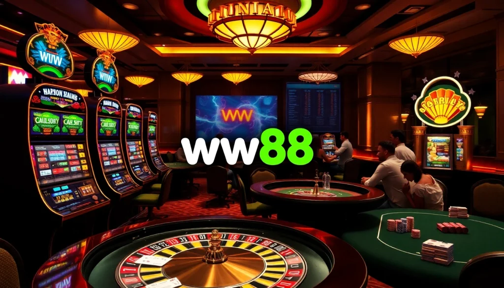 Players enjoying the excitement of ww88 casino games at vibrant tables and slots