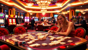 Adegan yang memikat dari permainan Mahjong Ways 2 dalam suasana kasino mewah, menonjolkan kegembiraan dan strategi.