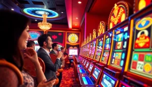 Pemain menikmati sensasi permainan slot Depo 5K dalam suasana kasino mewah.