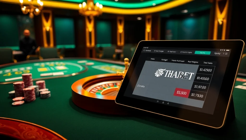Players enjoying thrilling games at Thabet Casino with luxurious tables and vibrant atmosphere.