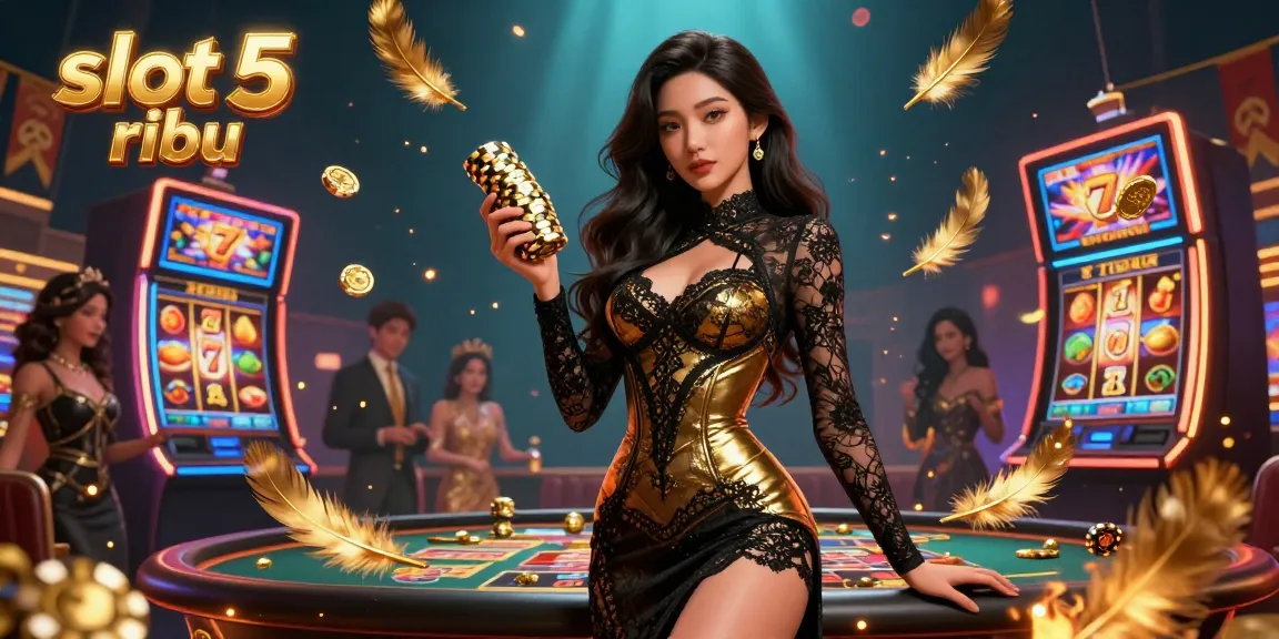 Experience slot 5 ribu excitement as vibrant slot machines spin in this captivating casino illustration.